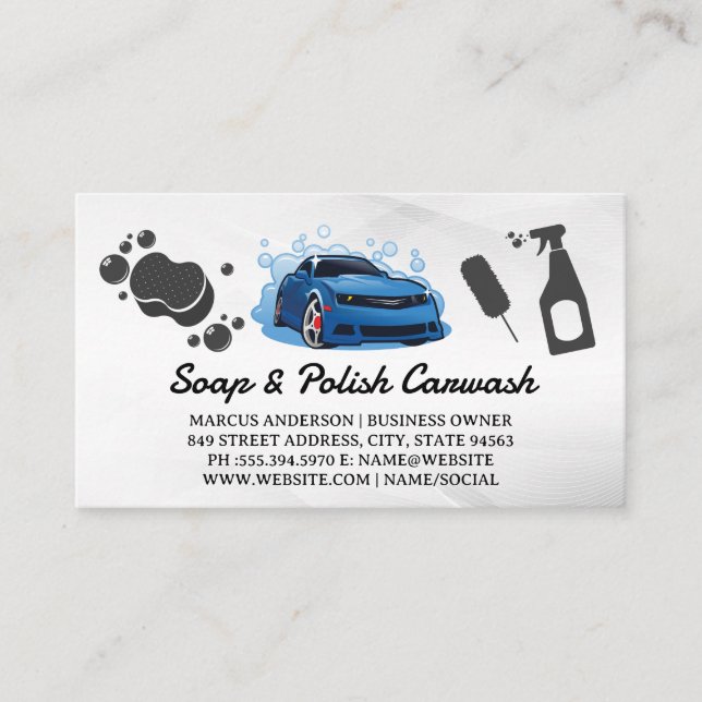Sports Car Bubbles | Cleaning Icons Business Card (Front)