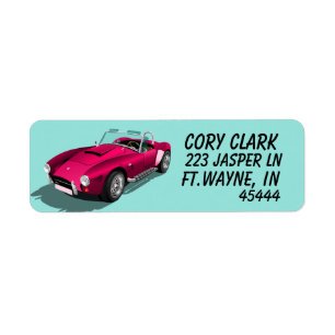SPORTS CAR CONVERABLE PINK RETURN ADDRESS LABELS