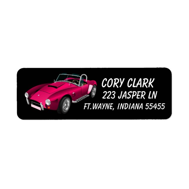 SPORTS CAR CONVERTABLE PINK RETURN ADDRESS LABELS (Front)