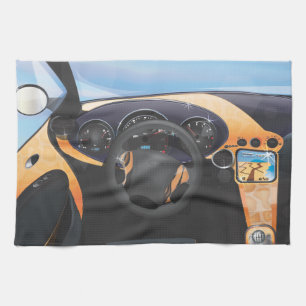 Sports Car Dashboard Tea Towel