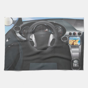 Sports Car Dashboard Tea Towel