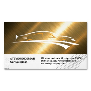 Sports Car Logo   Gold Metallic Magnetic Business Card