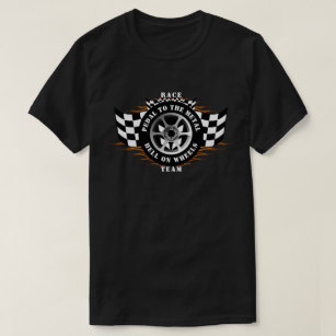 Sports Car Racing Burnout Flames Chequered Flags T-Shirt