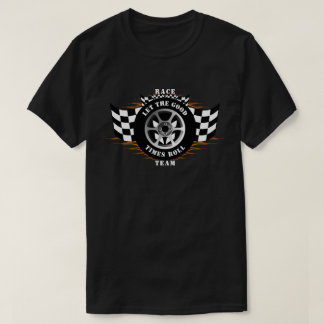 Sports Car Racing Chequered Flag Burnout Flames T-Shirt