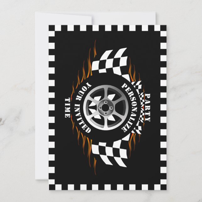 Sports Car Racing Chequered Flag Celebration Party Invitation (Front)