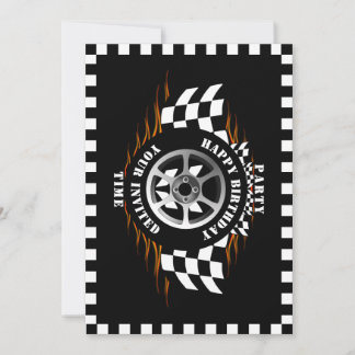 Sports Car Racing Chequered Flag Party Celebration Invitation