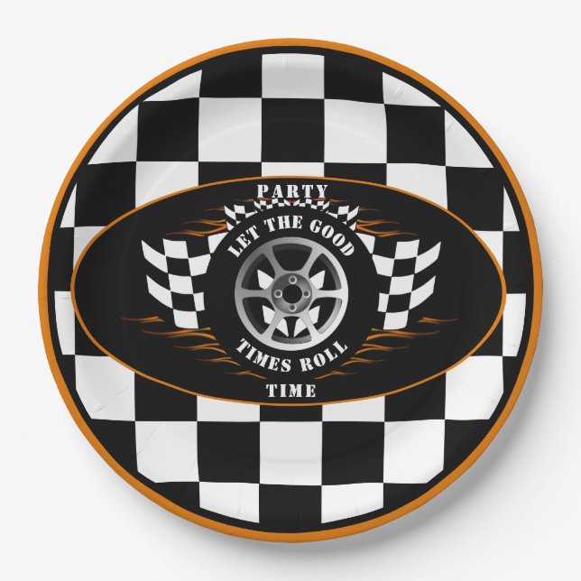 Sports Car Racing Chequered Flag Party Supplies  Paper Plate (Front)