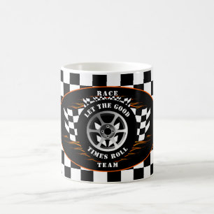 Sports Car Racing Fan Chequered Flag Flames Pro Coffee Mug