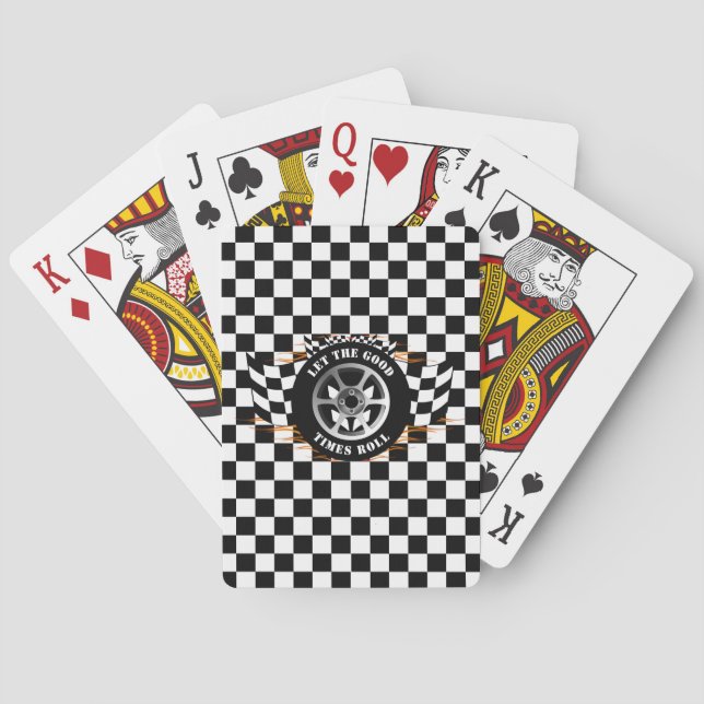 Sports Car Racing Flaming Wheel Chequered Flags  Playing Cards (Back)