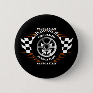Sports Car Racing Personalise Chequered Flag Pro  6 Cm Round Badge