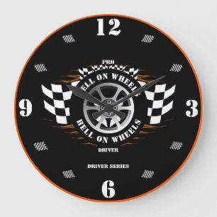Sports Car Racing Pro Driver Chequered Flag Garage Large Clock