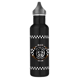 Sports Car Racing Wheel Chequered Flag Flames Pro  710 Ml Water Bottle