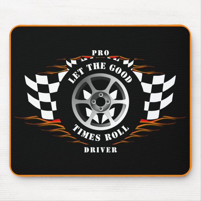 Sports Car Racing Wheel Chequered Flag Flames Pro  Mouse Pad (Front)