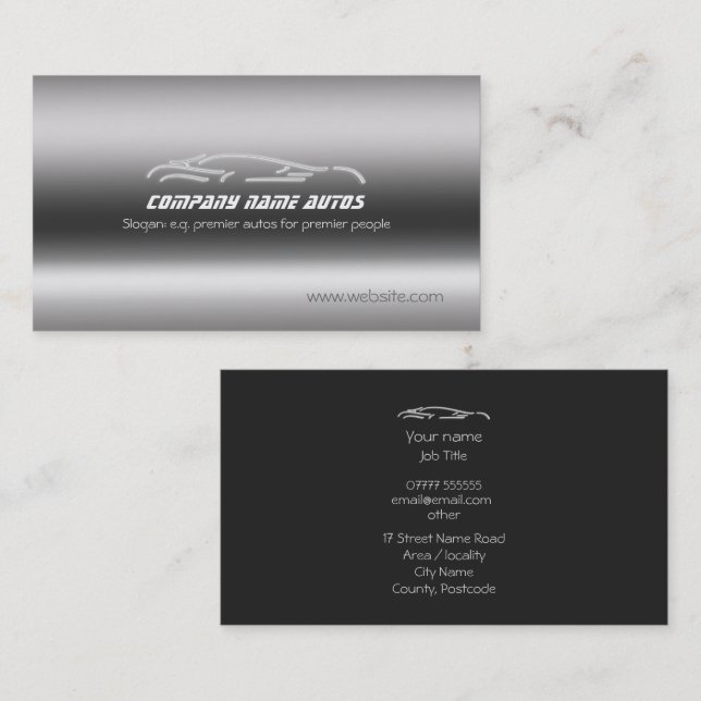 Sports Car Sales and Repairs, line art logo Business Card (Front/Back)