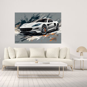 Sports Car White Modern Art Poster