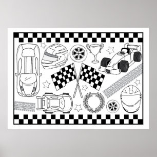 Sports Cars Racing Driver Boys DIY Colouring Poste Poster