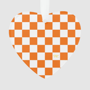Sports Chequerboard INITIALS Orange White Team Ornament