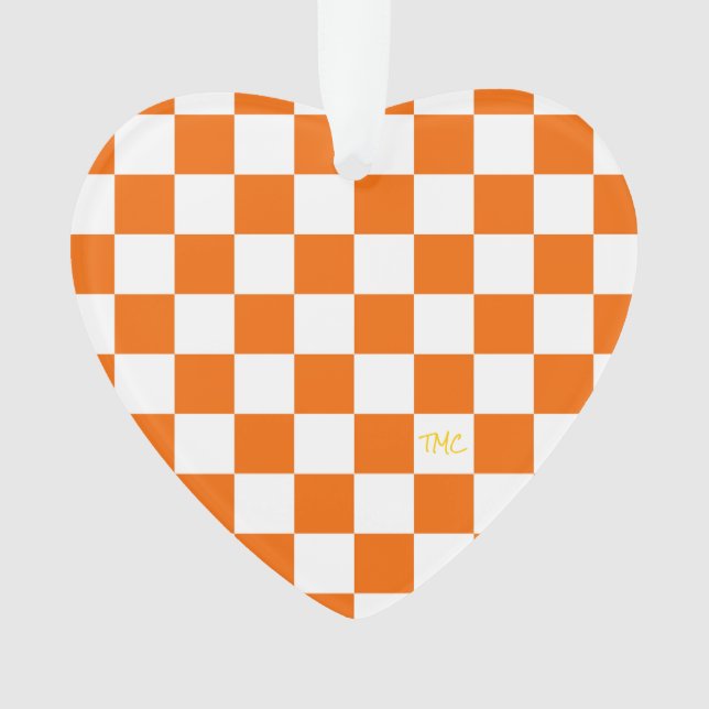 Sports Chequerboard INITIALS Orange White Team Ornament (Front)