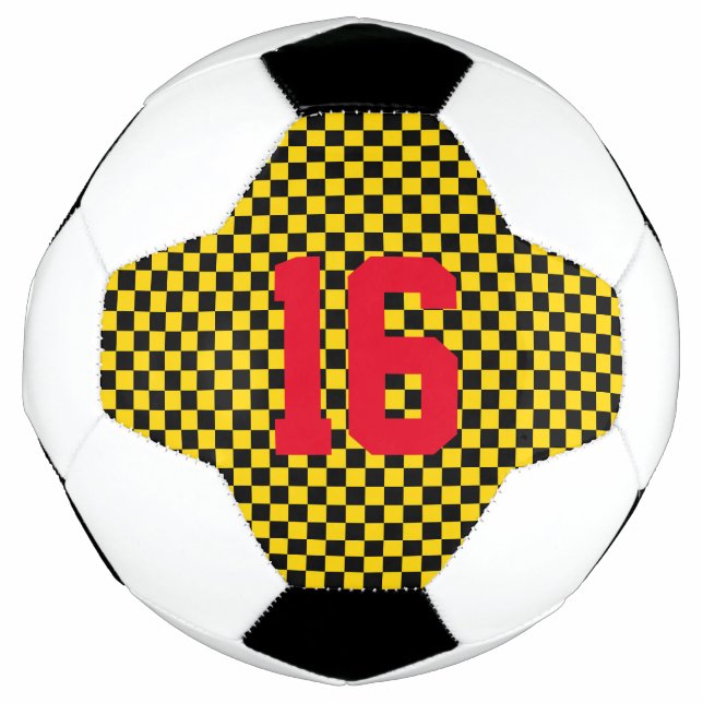 Sports Chequerboard Team Player NUMBER Goal  Soccer Ball (Front)