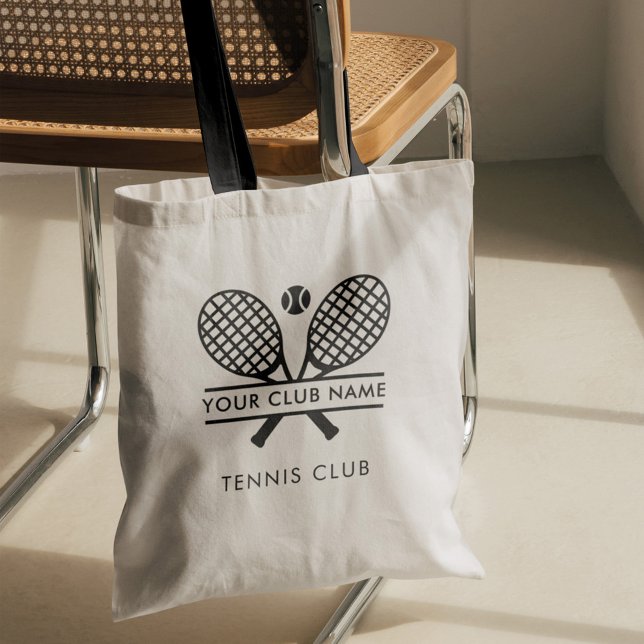Sports Club Name Tennis Team Black Swag Custom Tote Bag (Modern Tennis Club Membership Keepsake Custom Tote Bag with Black Handles)