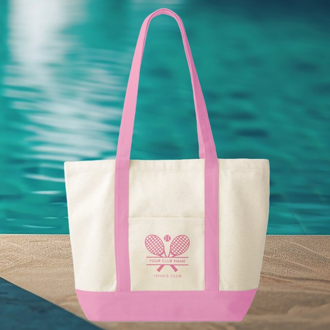 Sports Club Name Tennis Team Pink Swag Tote Bag (Lawn Tennis Rackets Motif Pink Logo and Handles Tote Bag)