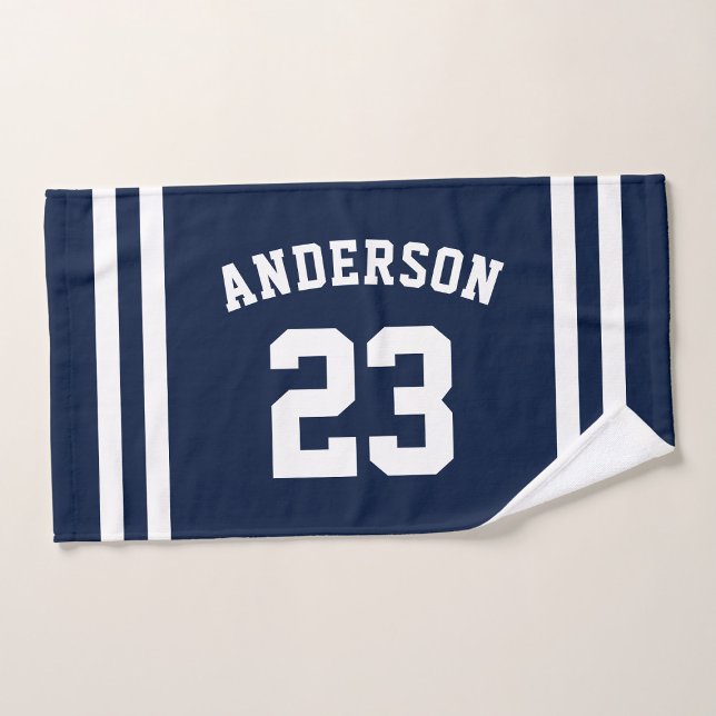 Sports Club Team Player Name & Number Navy Blue Hand Towel (Creator Uploaded)