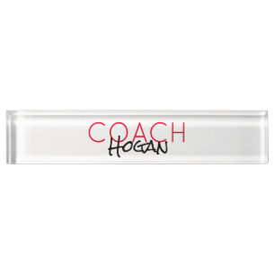 Sports COACH NAME red black Team colours Office Nameplate