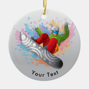 SPORTS Colourful Snowboarder Showing Off Skills Ceramic Ornament