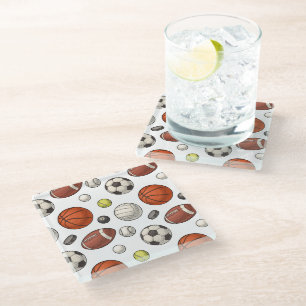 Sports Equipment Pattern Glass Coaster