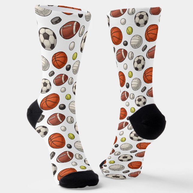 Sports Equipment Pattern Socks (Angled)