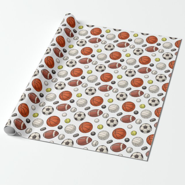 Sports Equipment Pattern Wrapping Paper (Unrolled)