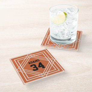 Sports Fan Orange & black glass coaster