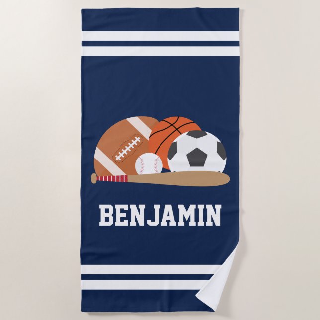 Sports Fan Personalised Kids Beach Towel (Front)
