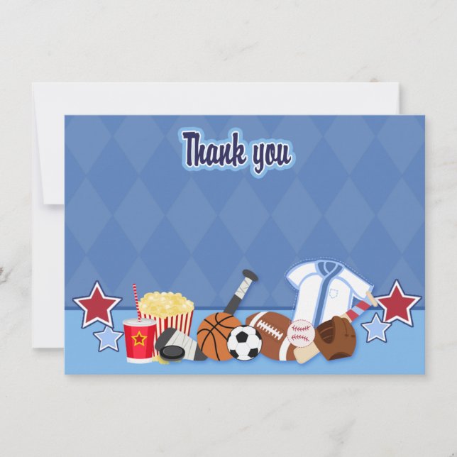 Sports Fan Sport Theme Thank you Card (Blue) (Front)