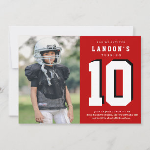 Sports fanatic kids photo birthday party invitation