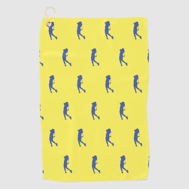Sports Female Blue Golfer Silhouette Golf Towel (Front)