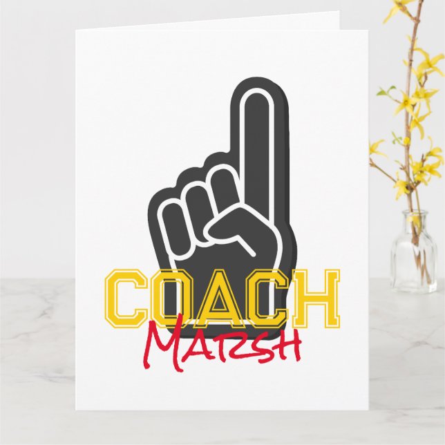 Sports Finger COACH NAME Team Colours #1 Thanks Card (Yellow Flower)