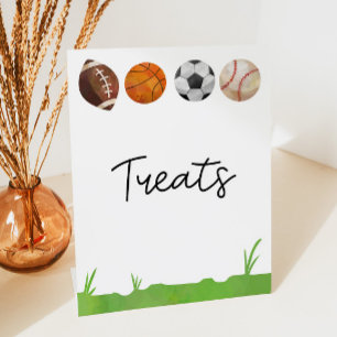 Sports Football Basketball Soccer Baseball Treats Pedestal Sign