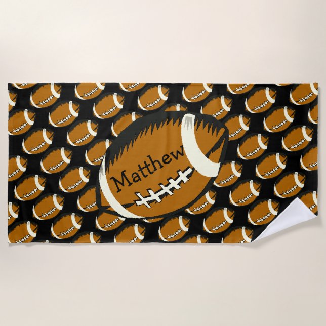 Sports Football Black and Brown Beach Towel (Front)