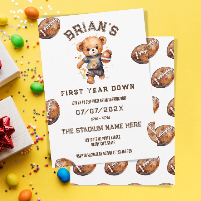 sports football first year down boy 1st  birthday  invitation (Creator Uploaded)