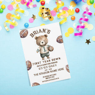 sports football first year down boy 1st birthday  invitation