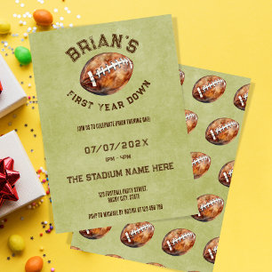 sports football first year down boy 1st birthday invitation