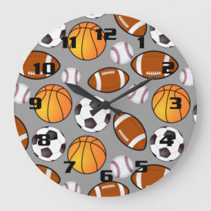 Sports football soccer baseball basketball Pattern Large Clock