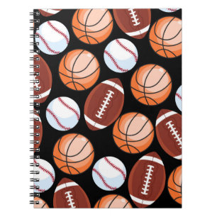 SPORTS FUN Baseball Football Basketball Pattern Notebook