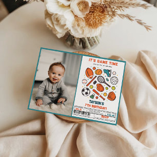Sports Game Time All-Star 7th Birthday Party   Boy Invitation
