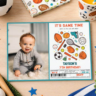 Sports Game Time All-Star 7th Birthday Party Boy Invitation