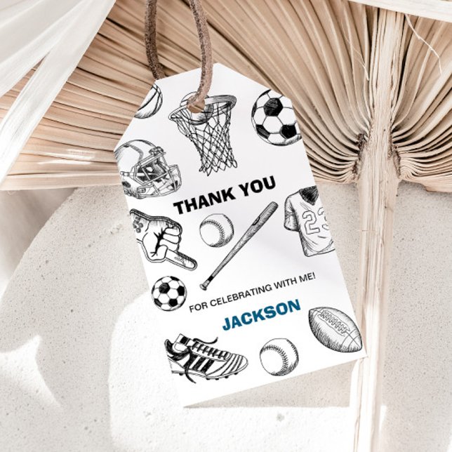 Sports Gift Tag, Sports Favour Tag (Sports birthday thank you tag)