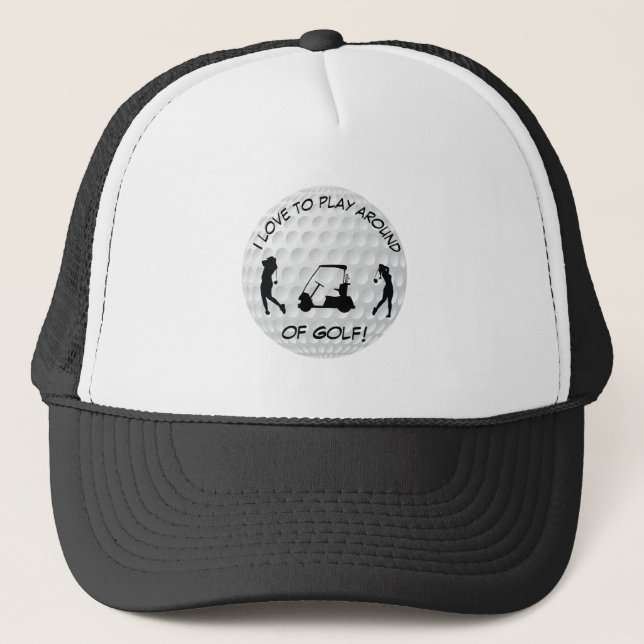 Sports Golf Ball Black Silhouette Femalet Trucker Hat (Front)