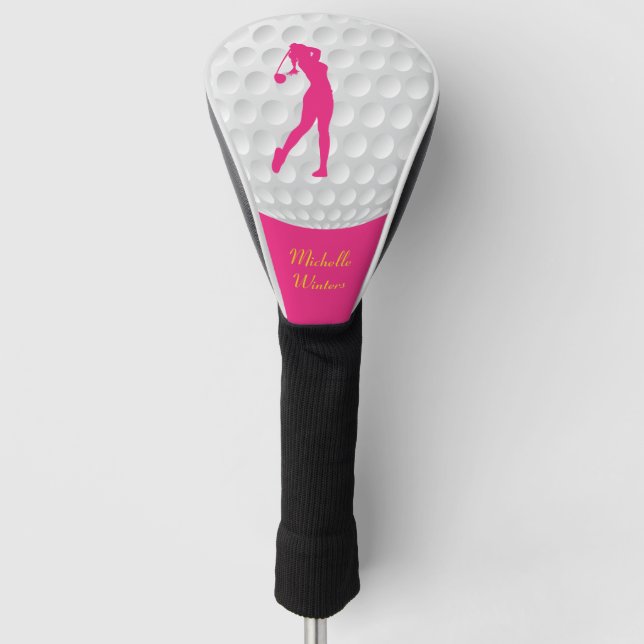 Sports Golfer Female Pink Silhouette Golf Head Cover (Front)