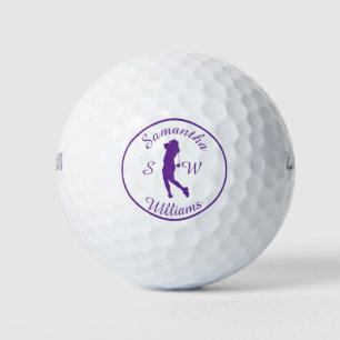 Sports Golfer Female Purple Silhouette Golf Balls